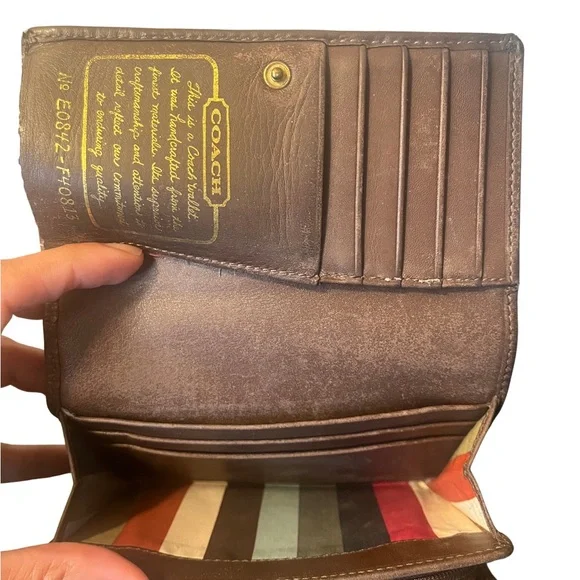 Coach Signature Stripe Brown Bifold Wallet - Picture 7 of 10
